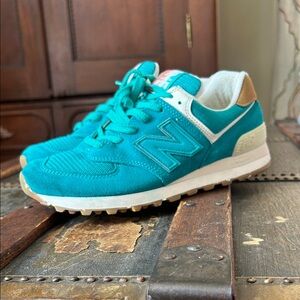New Balance Teal Suede and Mesh Sneakers with Tan Heel